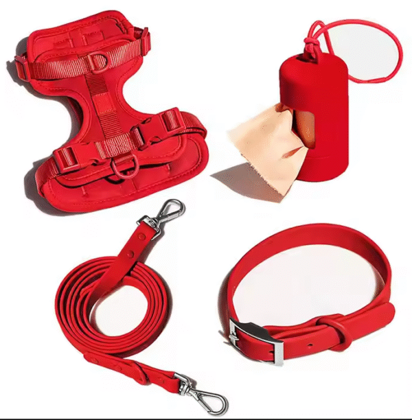 Set de Paseo de Lujo para Perros – Arnés, Collar, Correa y Dispensador de Bolsas
