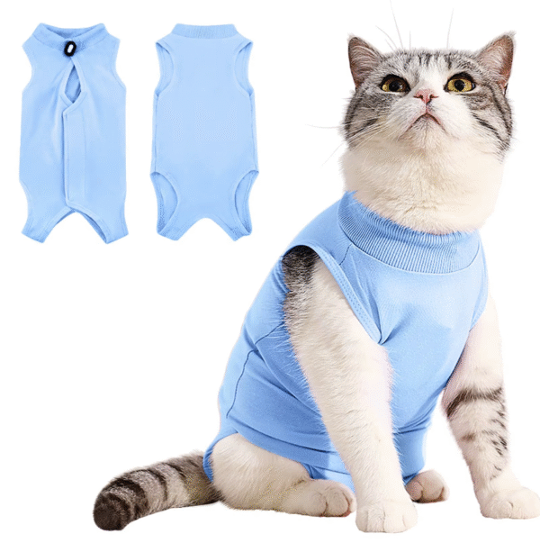 Traje de Recuperación para Gatos – Onesie Postoperatorio Suave y Transpirable